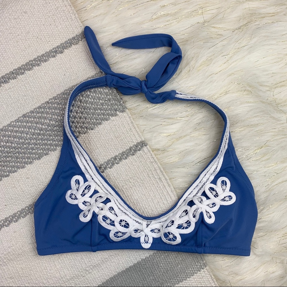 Victoria’s Secret Blue Low Cut Tie Neck Bikini Top